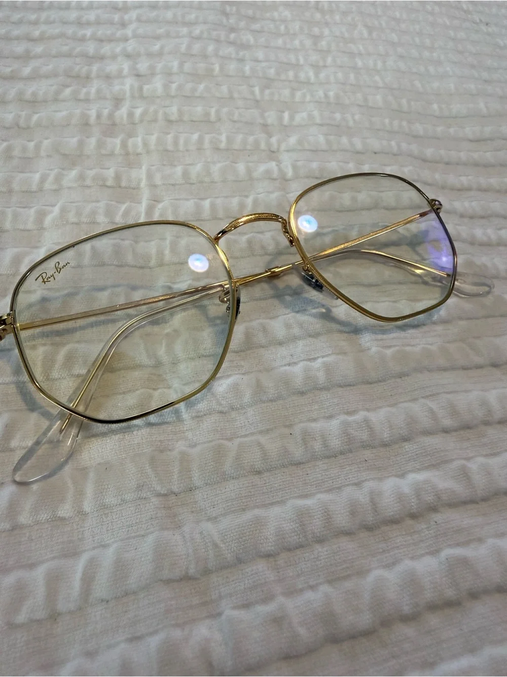 Ray-Ban Gold Metal Oversized Square Frames with Clear Lenses Blue Light GA000